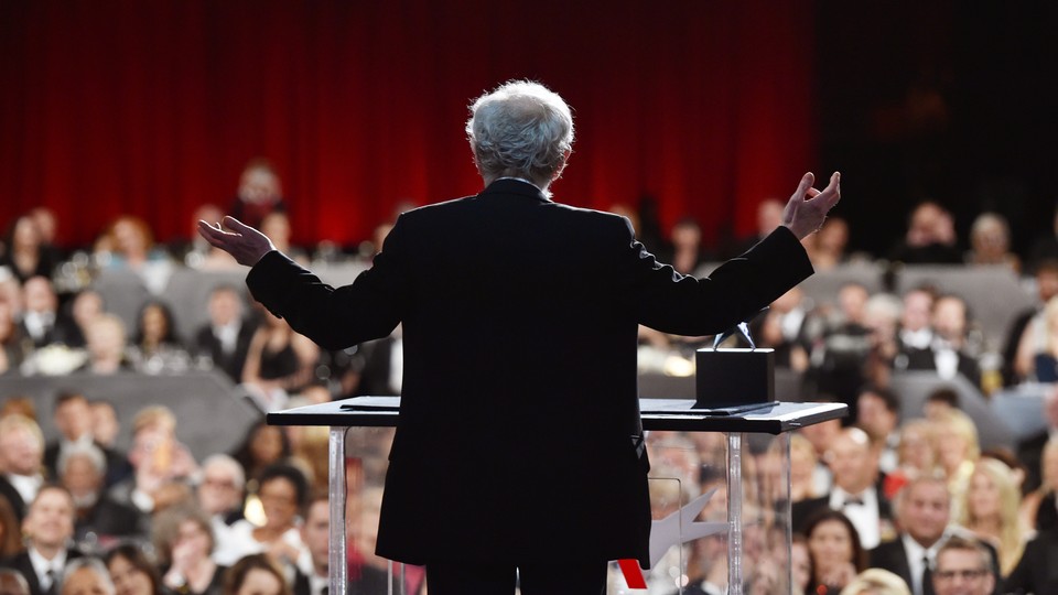 Woody Allen speaks onstage during an American Film Institute gala in 2017