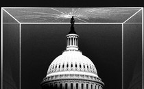 Illustration of the U.S. capitol piercing a glass ceiling