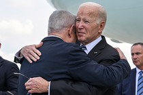 Biden hugging Netanyahu