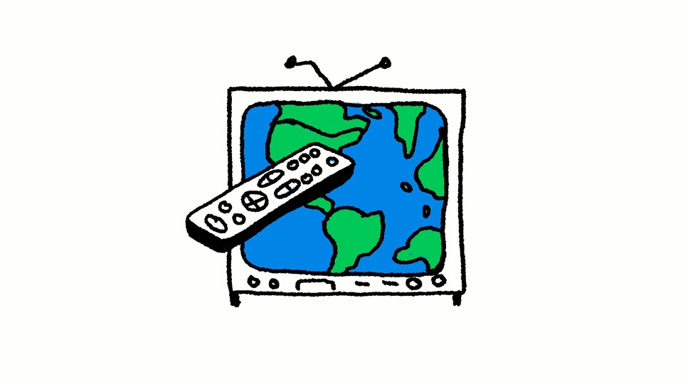 Illustration of a TV, with the globe filling the screen.