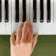 An animation of hands playing a piano keyboard that turns into a computer keyboard.