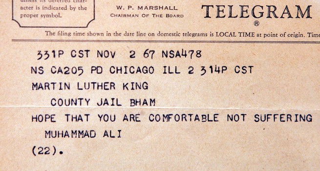 telegram to King from Muhammad Ali, 1967