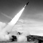 Black-and-white photo of an Army Tactical Missile System shot into the sky