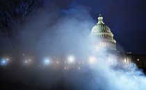 Photo of the U.S. Capitol on a foggy night