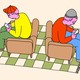 illustration of two people looking at their phones with their backs to each other