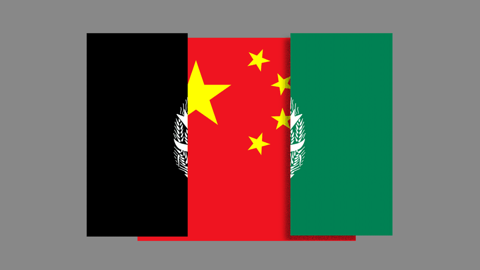 A collage of the Afghan and Chinese flags.