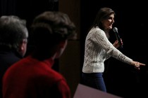 A photograph of Nikki Haley on the campaign trail