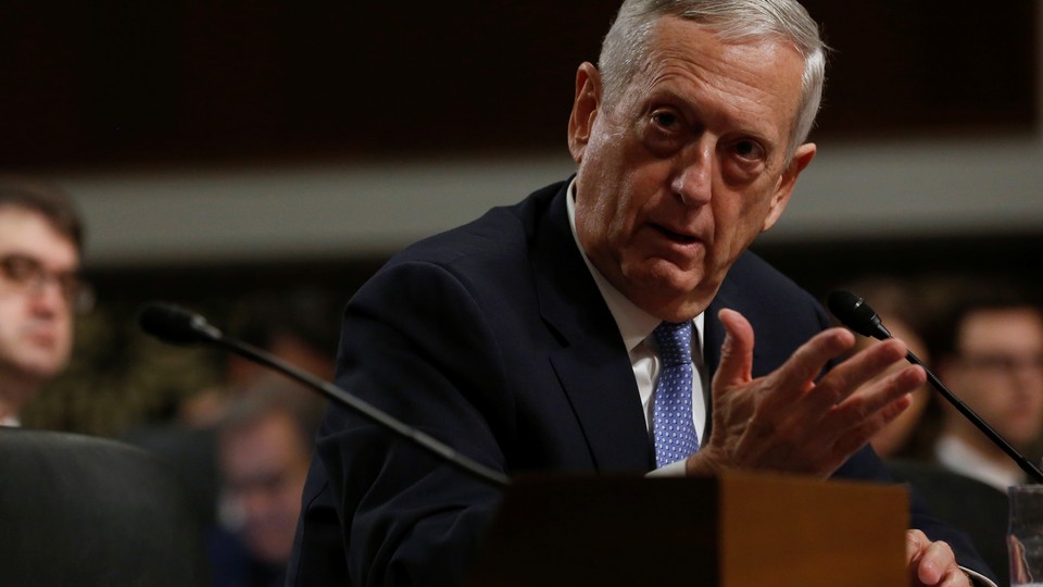 Retired U.S. Marine Corps General James Mattis testifies before a Senate Armed Services Committee.