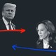 An illustration featuring images of Donald Trump and Kamala Harris