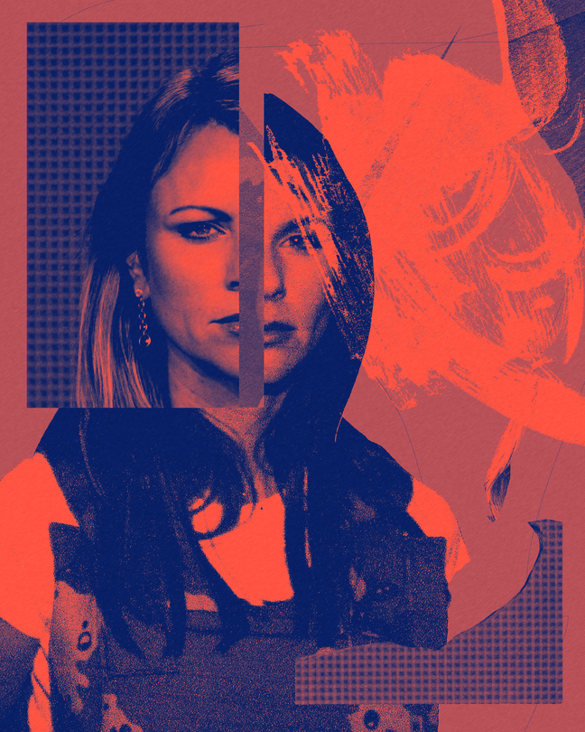 illustration with split photo of Lara Logan