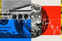 clockwise from top left: the treasury, a globe, a $100 bill