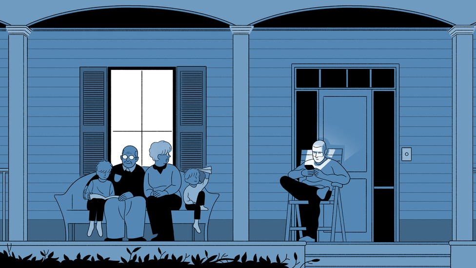 illustration of a family sitting on a porch