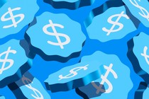 An illustration of blue check marks with dollar signs in them.