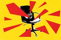 An illustration of an office chair with red pieces emanating from it.