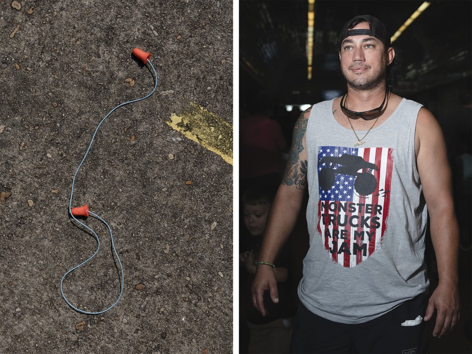 Diptych of protective ear buds and David Torres.