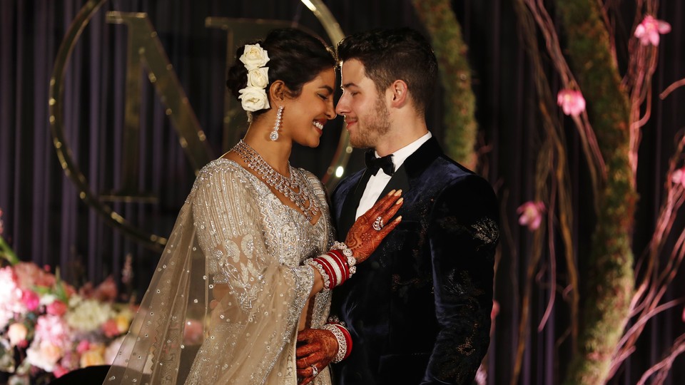 Priyanka Chopra and Nick Jonas at their wedding reception in New Delhi, India on Dec. 4, 2018