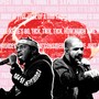A cutout of Pusha T and Drake against lyrics from 'The Story of Adidon' and a slab of red meat