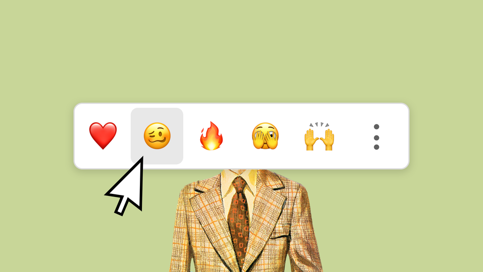 Illustration of an office worker with an emoji-selection interface covering his head