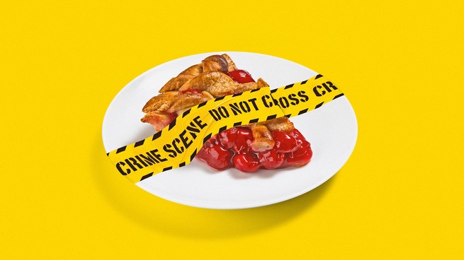 illustration of crime scene tape covering a slice of pie