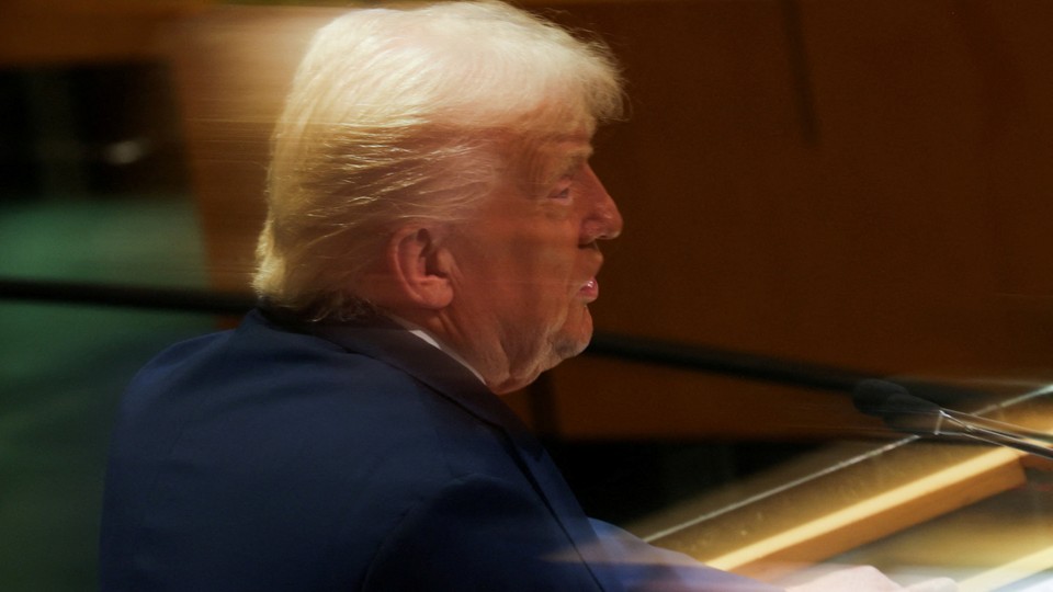 Donald Trump giving a speech at the United Nations General Assembly