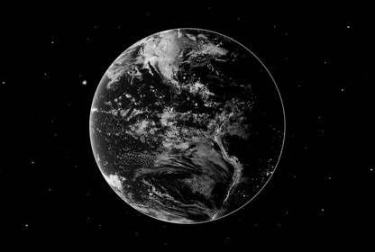 The Earth in grayscale, against a black background