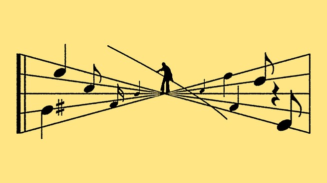 Man on music note tightrope