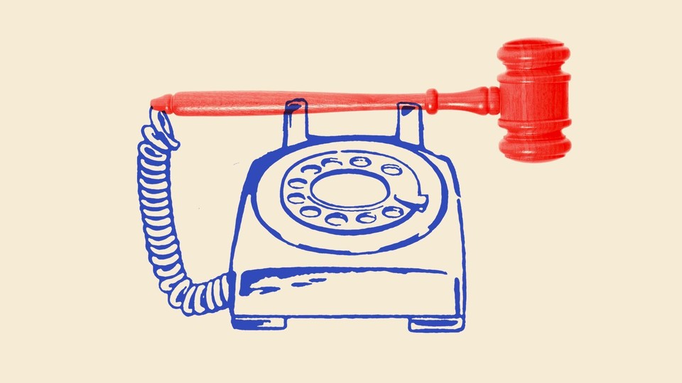 An illustration of a phone with a gavel.