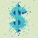 Illustration of a blue-and-green dollar sign made of pixels