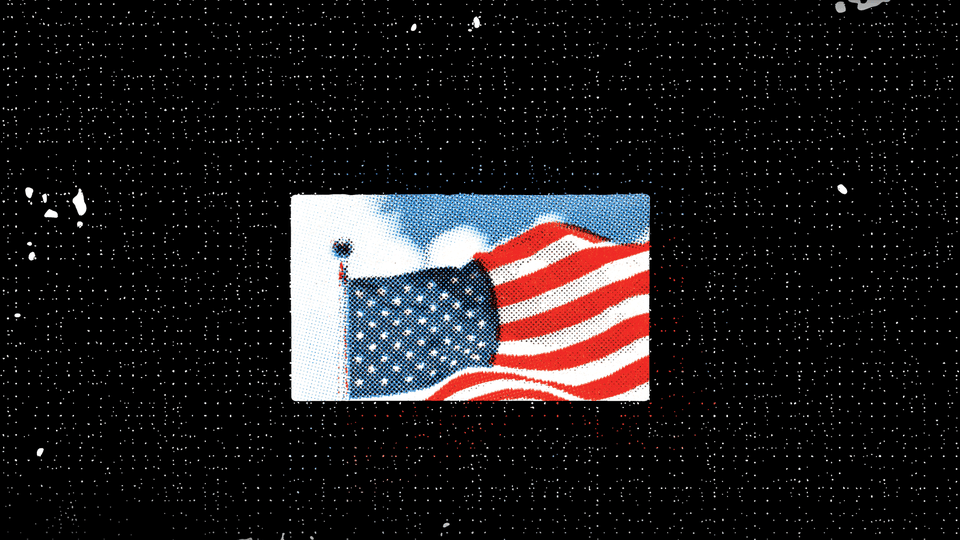 An illustration of an American flag on a black screen.