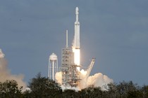 The Falcon Heavy lifts off from Kennedy Space Center.