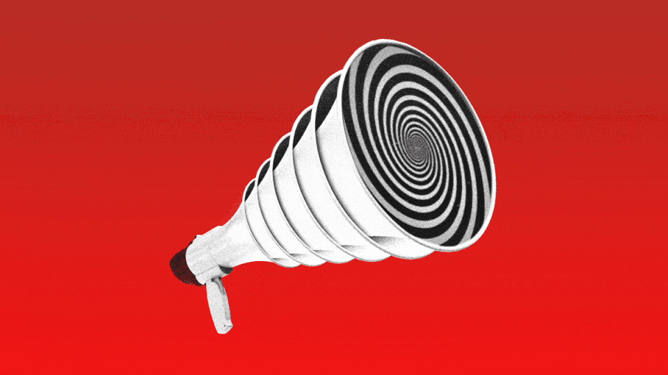 Illustration of a megaphone with a spiral inside.