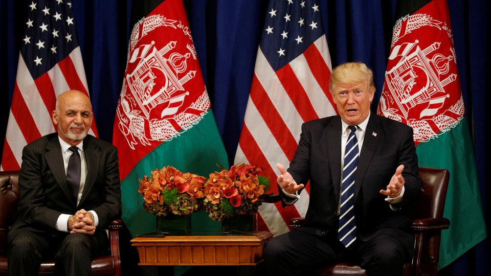 Donald Trump and Afghan president Ashraf Ghani meet in New York in 2017.