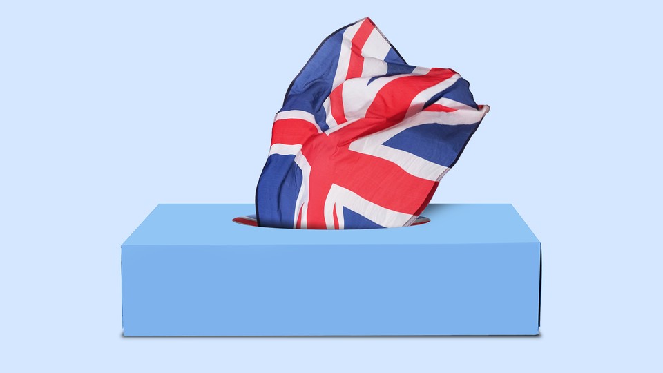 An illustration of a tissue box stuffed with the British flag