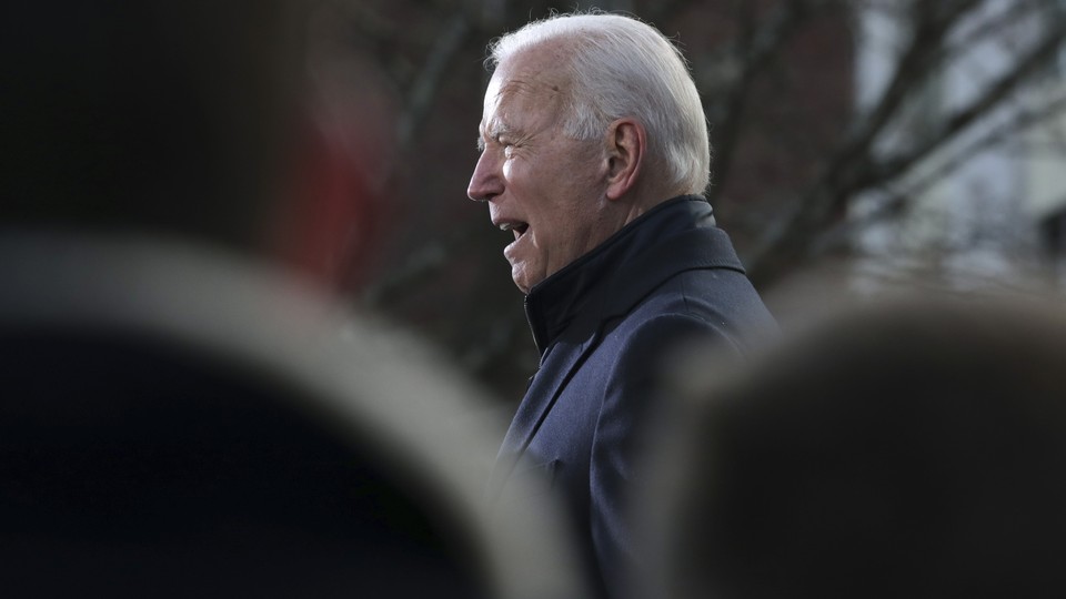 Joe Biden speaks to supporters in New Hampshire.