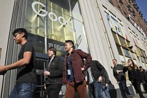 People walking outside of a Google building