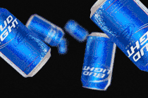 An animation of Bud Light cans falling