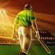 A baseball player in green, at sunset