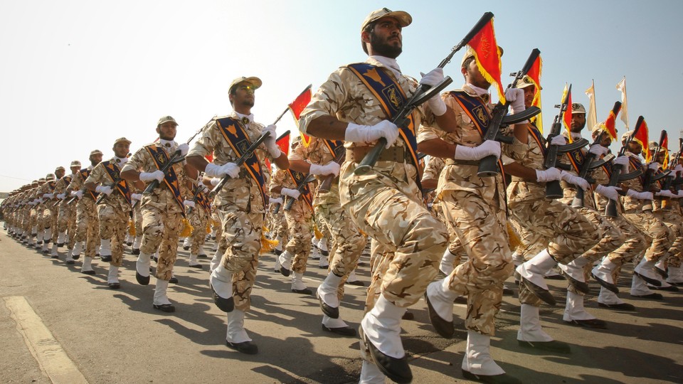 IRGC marches during a 2011 parade commemorating the anniversary of the Iran-Iraq War in the 1980s.