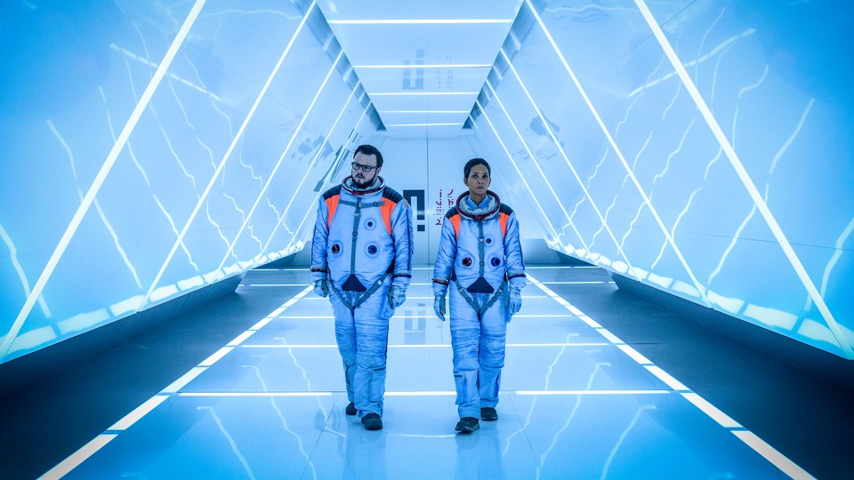 John Bradley and Halle Berry in spacesuits