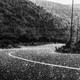 Torrential hail pours down on a winding mountain road