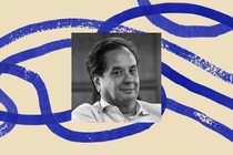 A black-and-white headshot of George Conway inset into an illustrated border