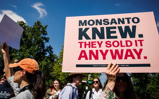 an anti-monsanto sign at the people v poison rally