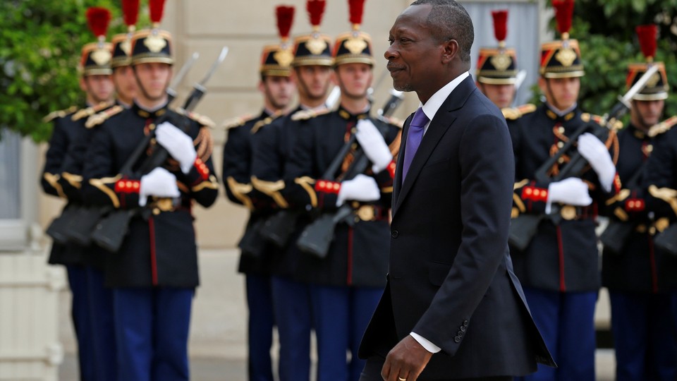 Benin's president Patrice Talon meets the French president at the Elysee Palace in Paris in 2016.