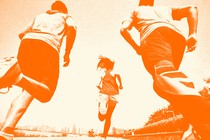 3 people running on a road