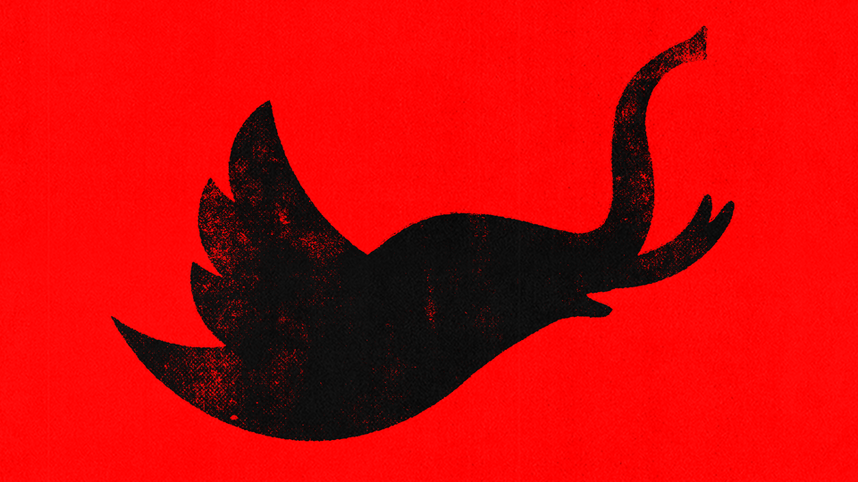 The Twitter logo mocked up to look like the Republican elephant logo against a red background