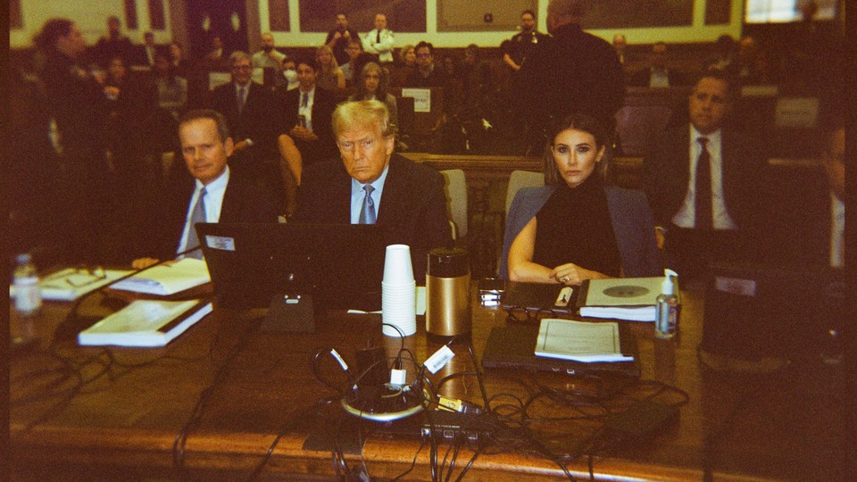 a color photograph of Donald Trump and Alina Habba during Trump's trial