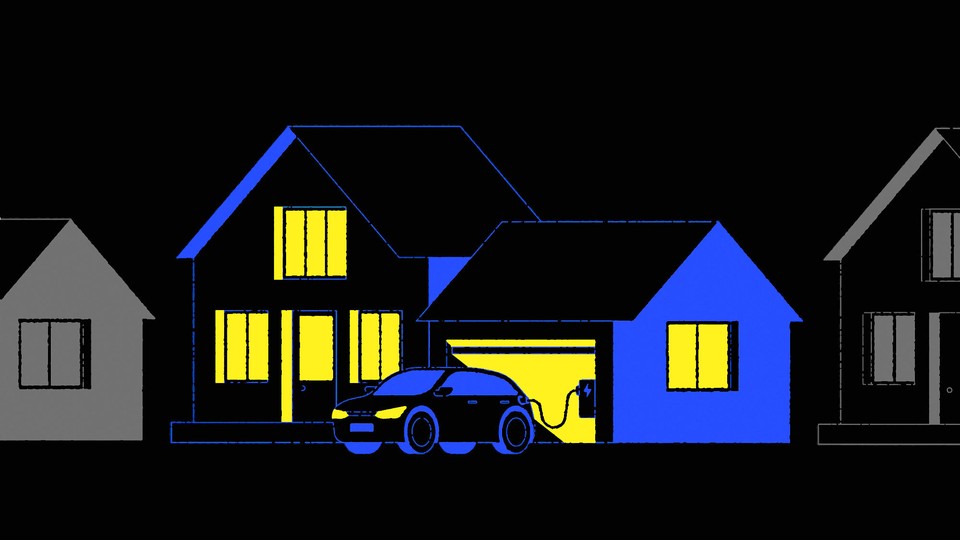 An illustration of an EV powering a home
