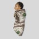 Illustration of a baby swaddled in money.