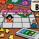 A calendar with friends popping out of it, on a table scattered with games, drinks, and snacks