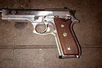 A handgun found at a suspected crime scene, New York City.